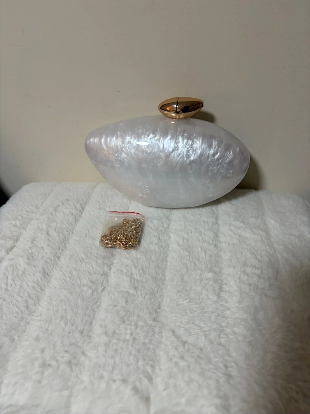 Pearlescent White Shell Clutch with Gold Accent